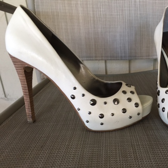 MARC FISHER White Leather Studded Platform Heels - Picture 1 of 10